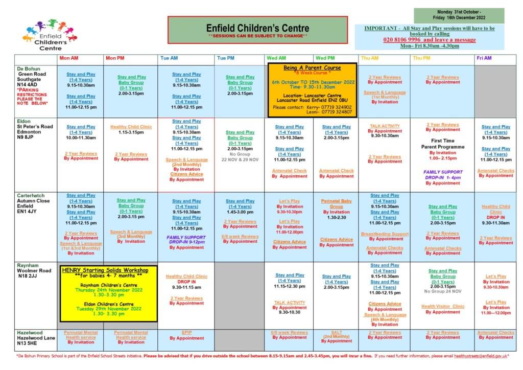 Timetable - Enfield Children's Centre