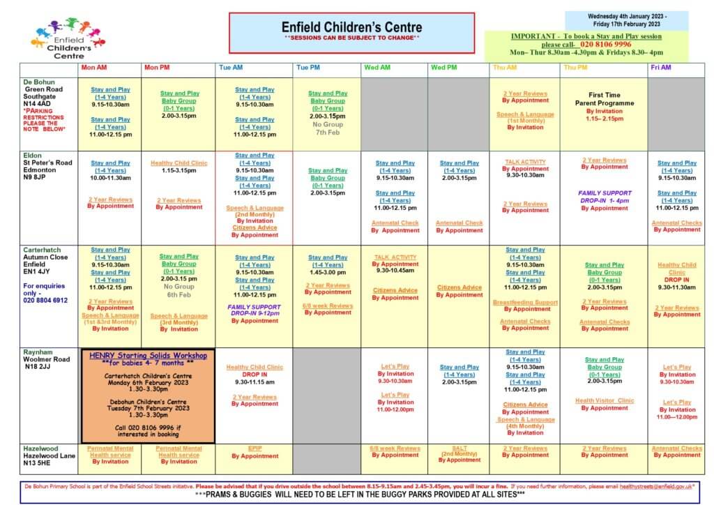 Timetable - Enfield Children's Centre