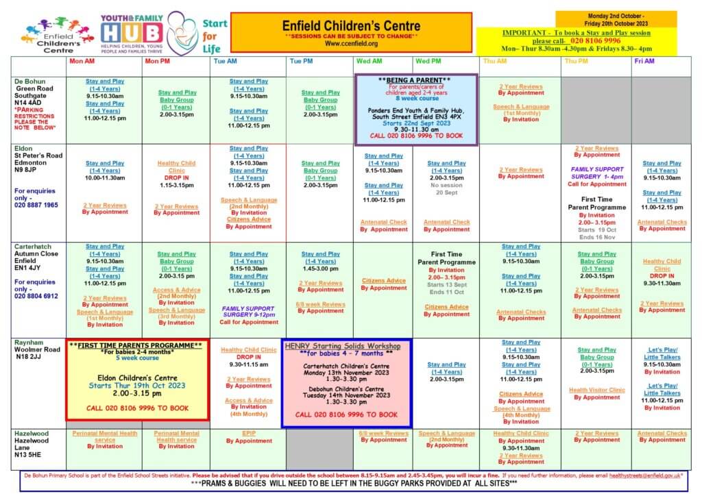 Timetable - Enfield Children's Centre